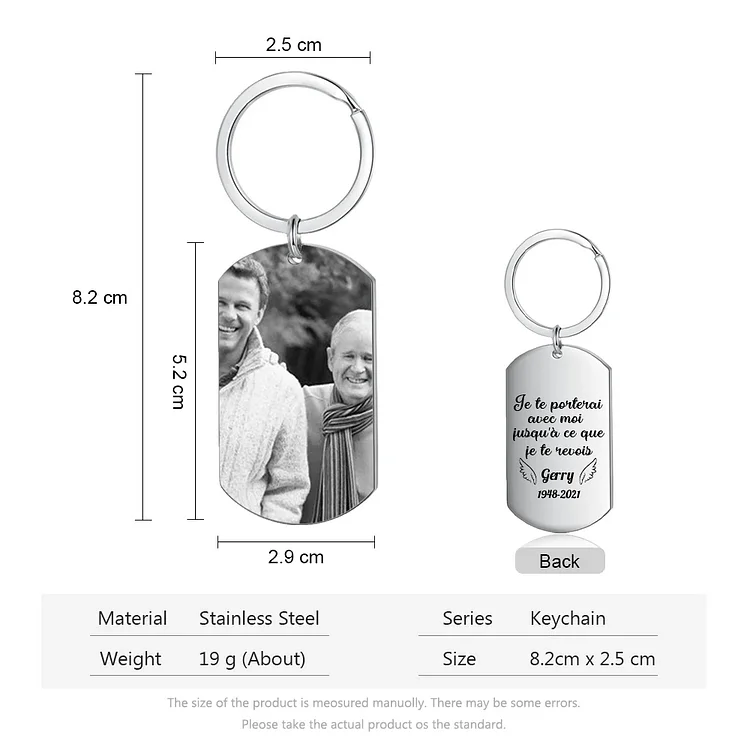 Porte-Clés Commémoratif Photo avec 1 Prénom et Années Personnalisé