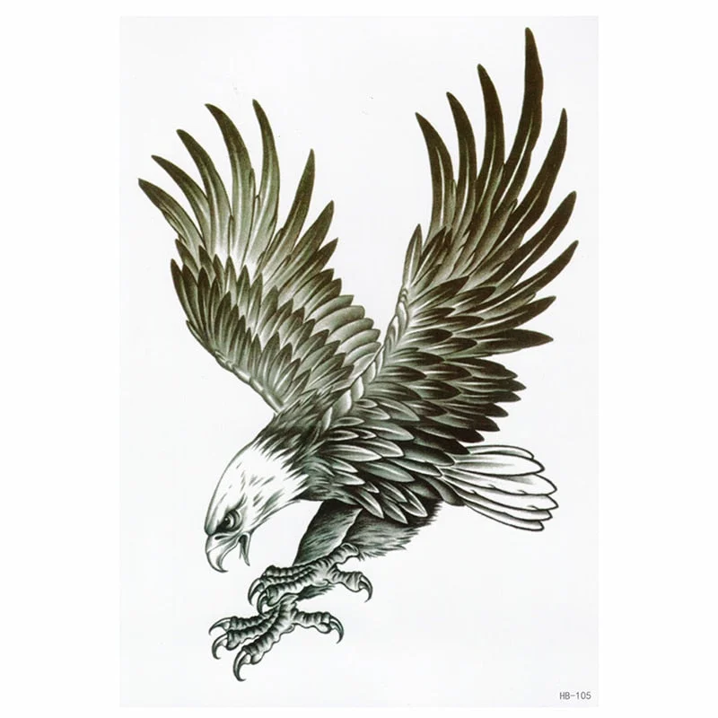 EAGLE TEMPORARY TATTOO - BLACK, BALD EAGLE, MENS, WOMENS, KIDS, REALISTIC, FAKE