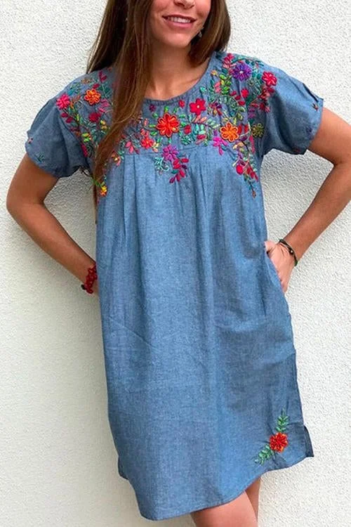 Free Shipping Floral Printed Side Split Janine Pockets Dress