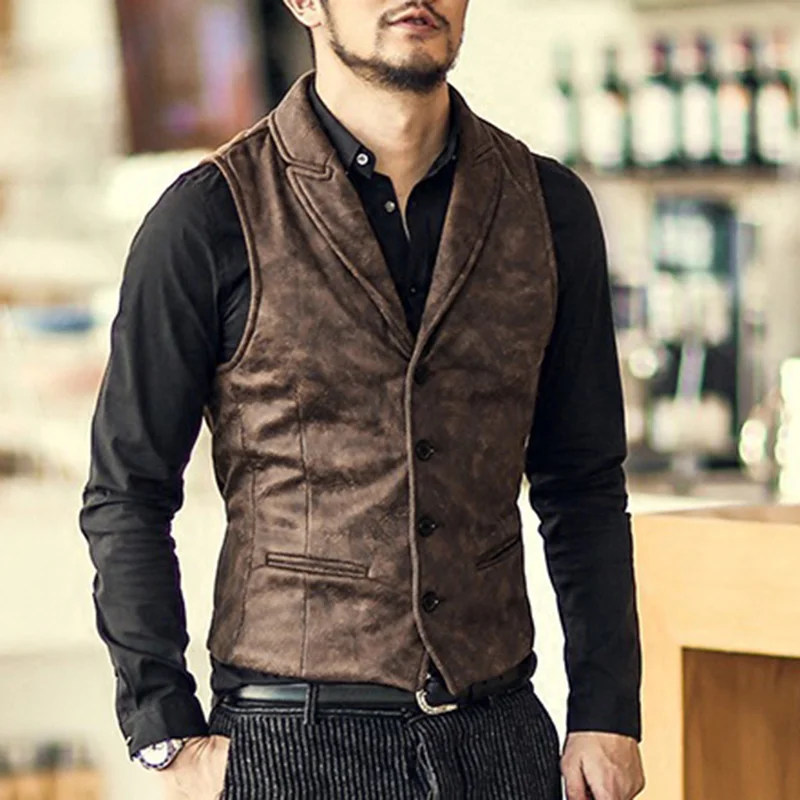 Men'S Fashion Suede Single Breasted Vest