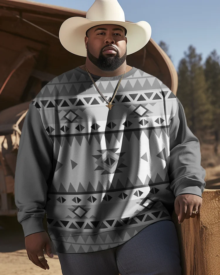 Men's Plus Size Triangular Diamond Western Ethnic Style Long Sleeve Sweatshirt