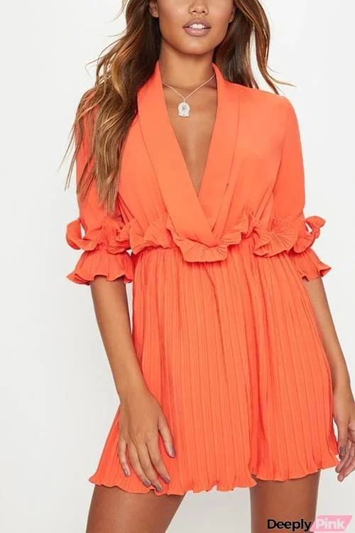 Ruffles Pleated Mini Dress