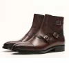 Mens Brown Buckle Leather Dress Boots 