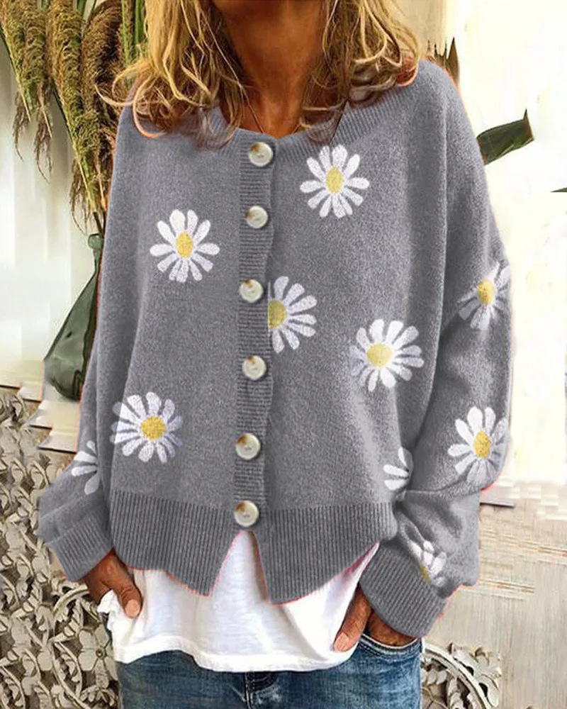 Wongn Wongn 2023 Autumn / Winter Sweater Women's Small Autumn Chrysanthemum Embroidery Needle Knitting Cardigan Women's Clothing