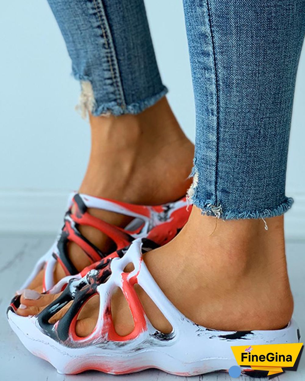 Colorblock Cutout Casual Flat Sandals