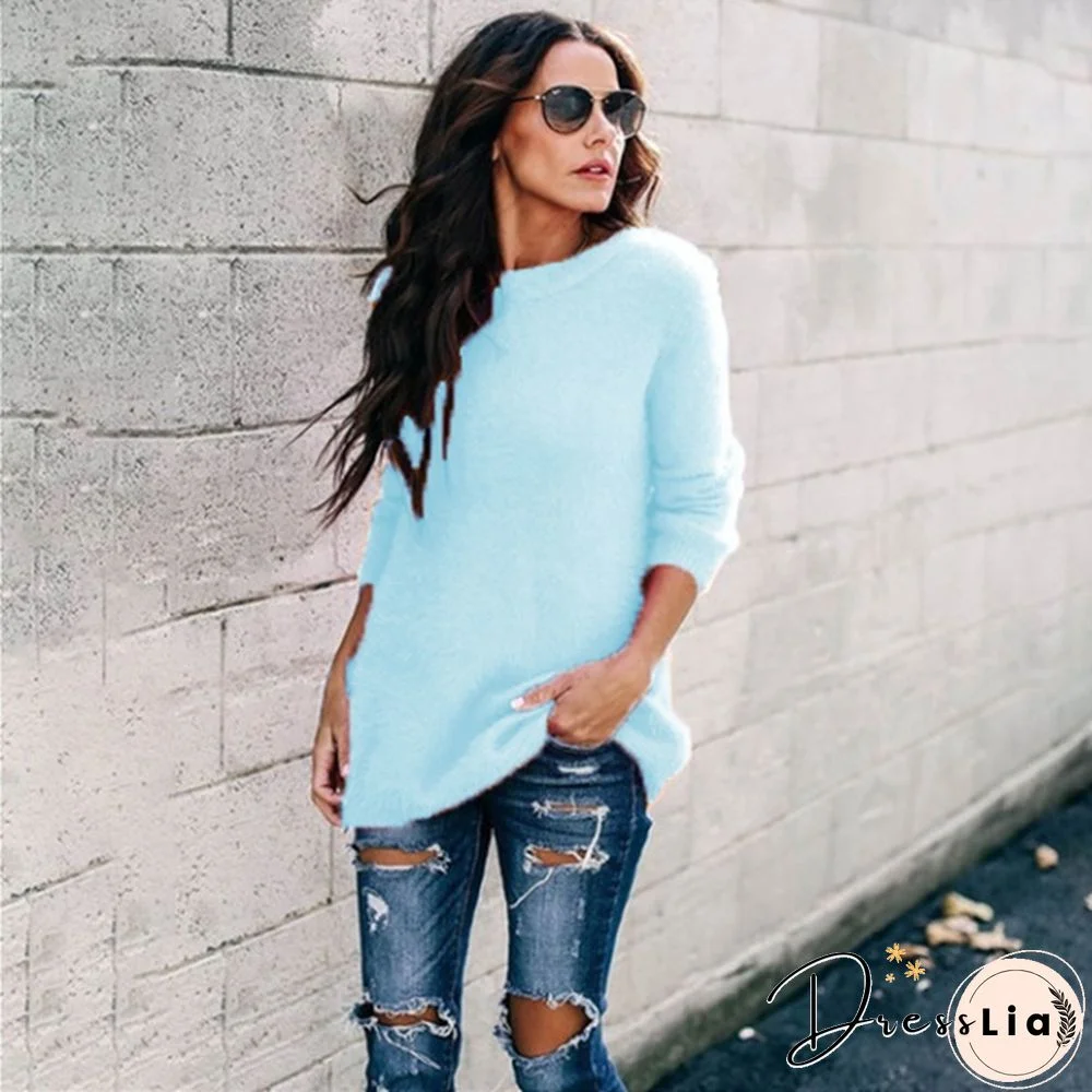 New Women Sweater Autumn And Winter Fashion Casual Round Neck Long Sleeve Knitted Sweaters Top Plus Size