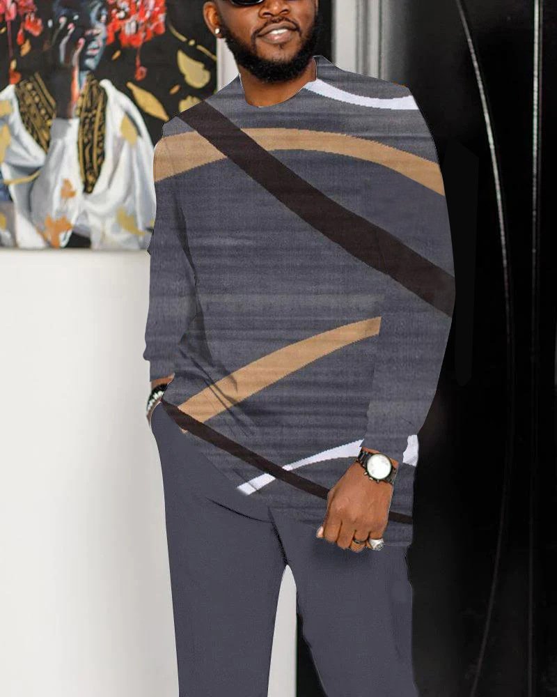 Men's Casual Color Blocking Long Sleeve Walking Suit-163