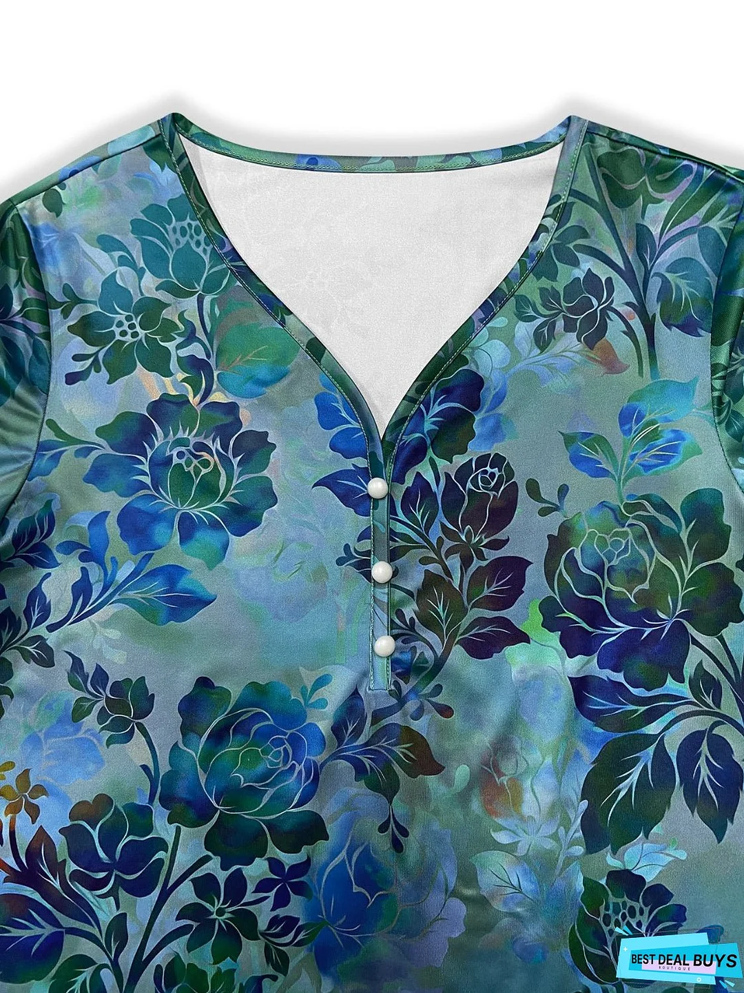 Printed V-Neck Long Sleeve Blouse