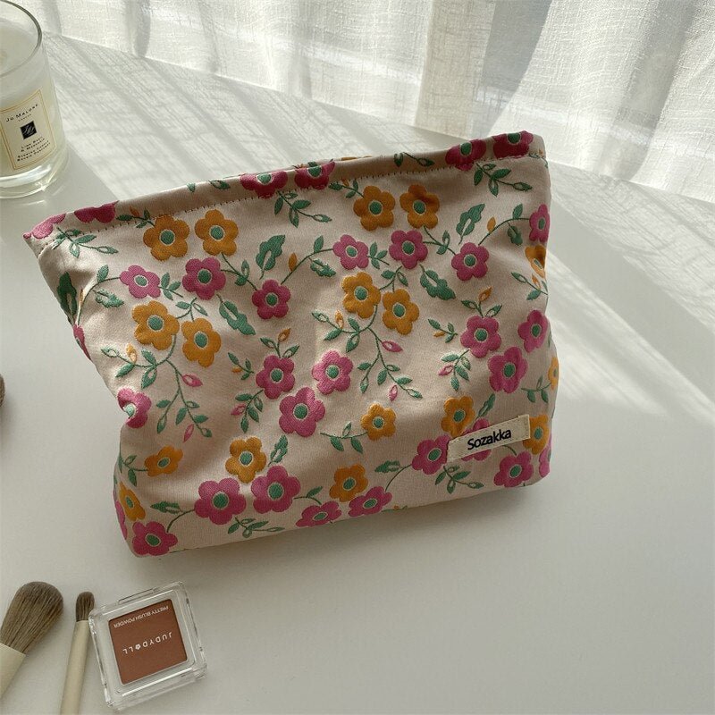 Pastoral flower French literary cosmetic bag Canvas Washing Bag Large Capacity Women Travel Cosmetic Pouch Make Up Storage Bags
