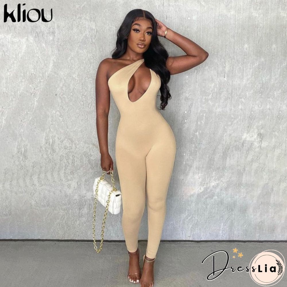Kliou One Shoulder Sexy Cut Out Rompers Womens Jumpsuit Streetwear Solid Backless Active Wear Skinny Slim Jumpsuits Summer