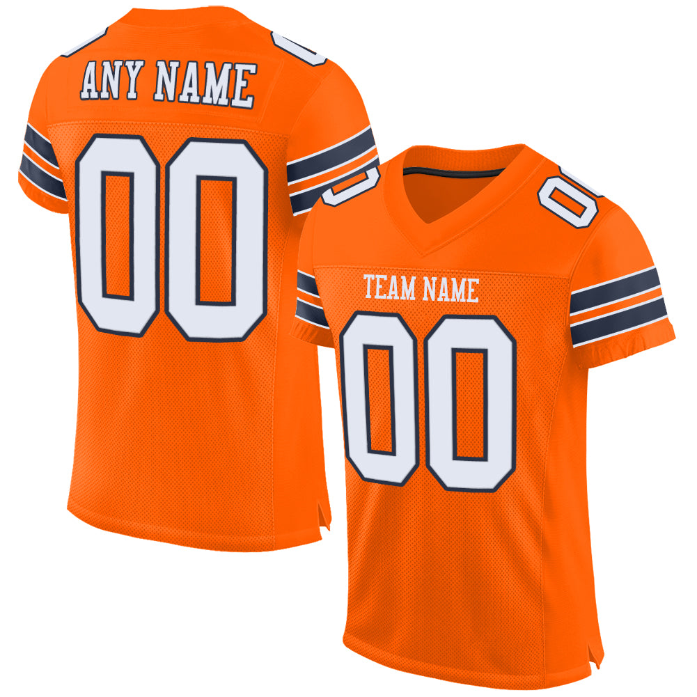Custom Orange White-Navy Mesh Authentic Football Jersey | captainssportss.com