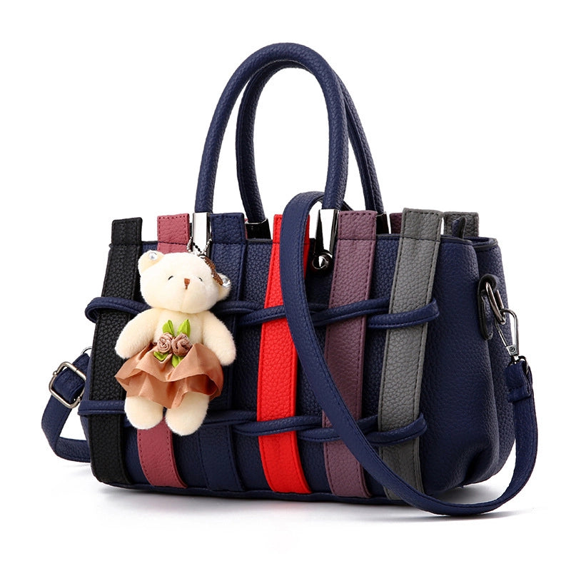 Bags New Woven Handbag Japanese And Korean Bear Pendant Shoulder Crossbody Bag