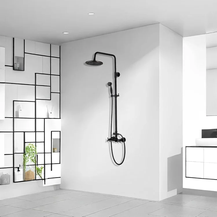Rain Shower System Set 2 Knobs Mixing 8 Inch Round Rainfall Shower Head with Handheld Spray Bathroom Shower Faucet