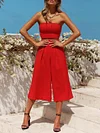 Solid Color Bandeau Wide Leg Suits
