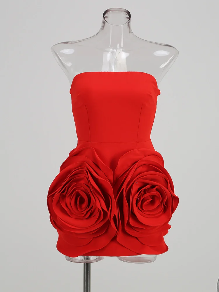 Zingj High-End Women's Sexy Breasted Dress Skirt Big Flower Decorative Temperament Dress Dress Banquet Dress Dress Dress Dress Dress Girl