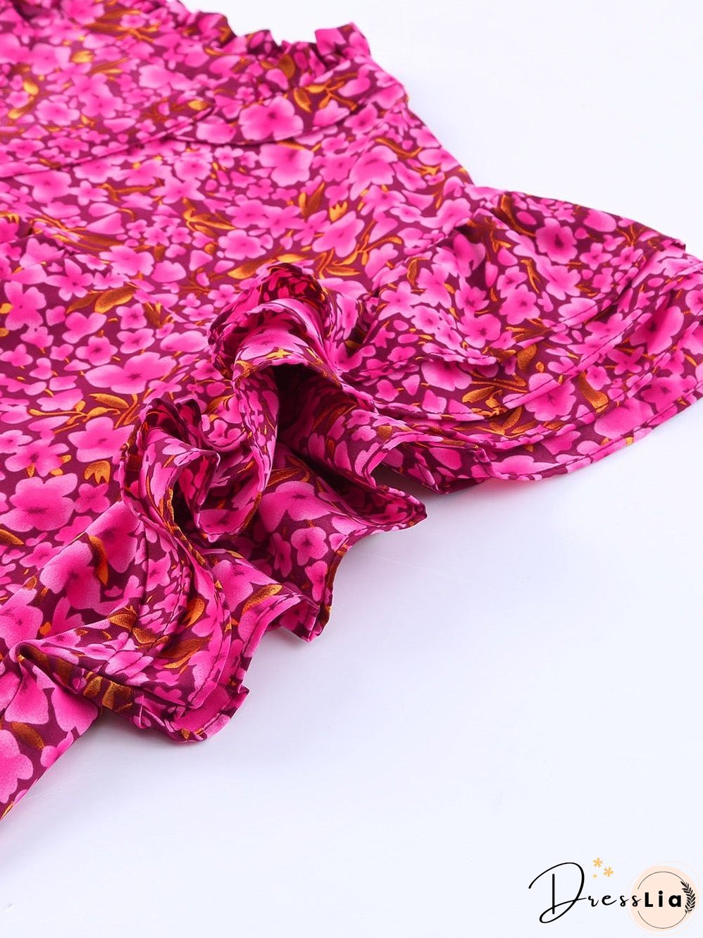 Rose Floral Print Ruffle Sleeve Plus Size Shift Top