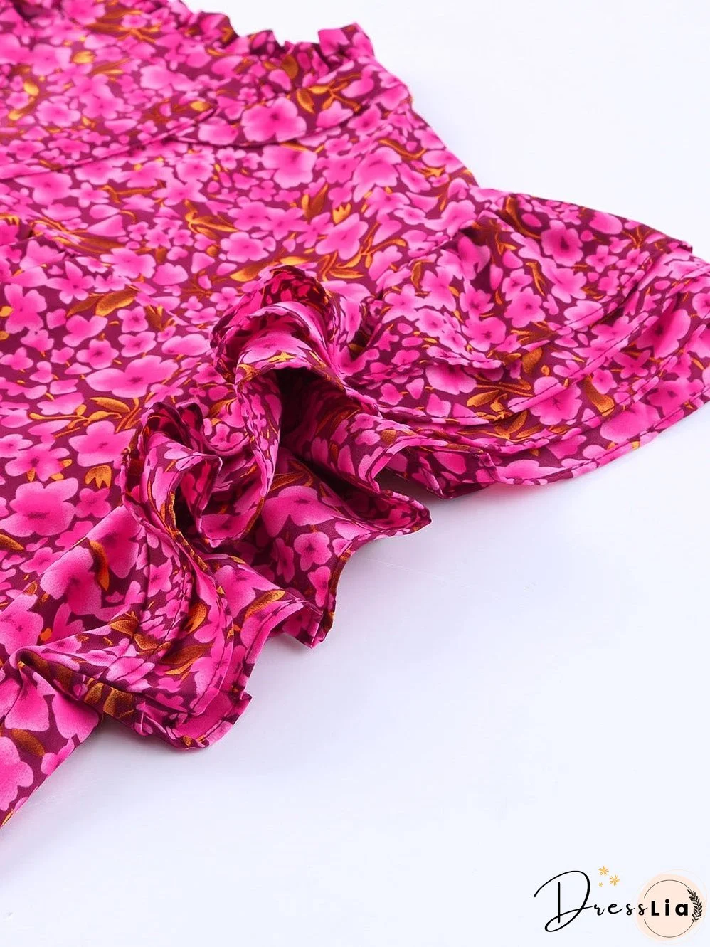 Rose Floral Print Ruffle Sleeve Plus Size Shift Top