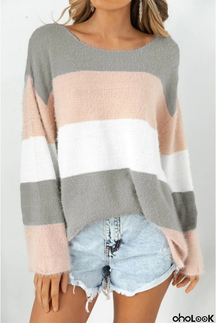 color Colorblock Drop Shoulder Knit Sweater