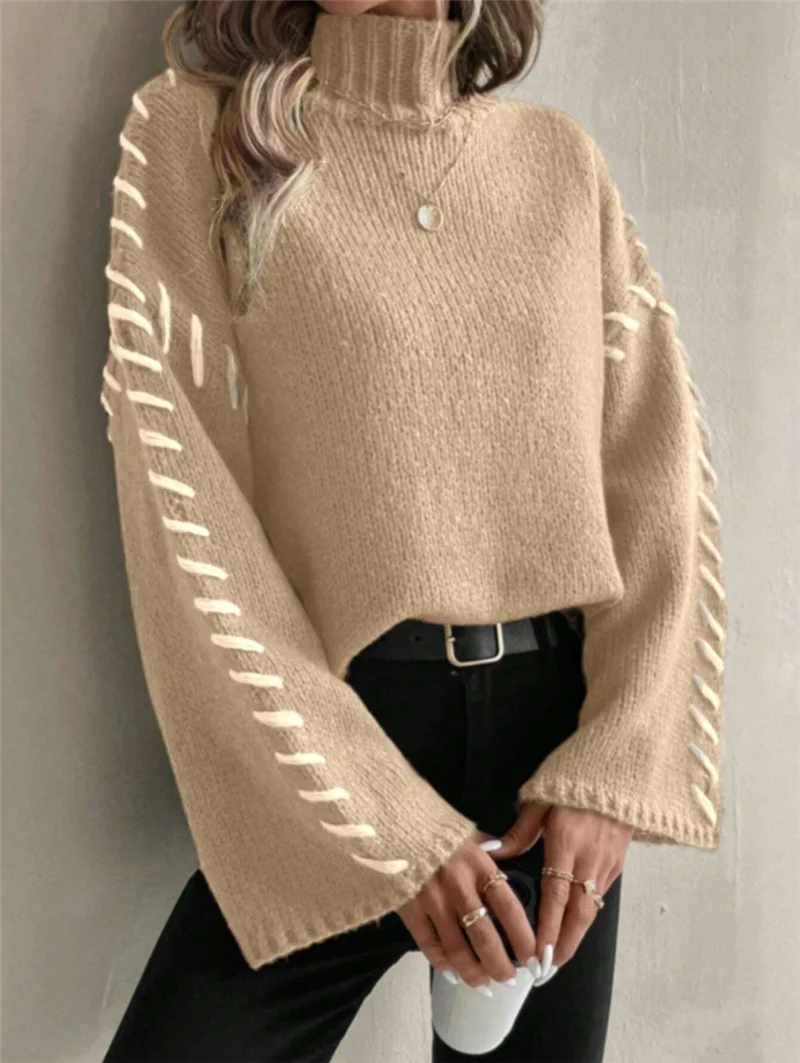 Athvotar Athvotar Casual Loose Knitted Sweater 2025 New High-Necked Color Design For Women