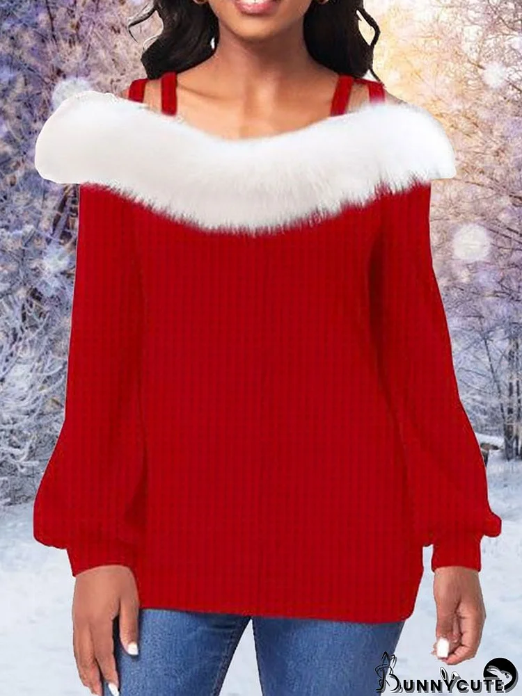 Women's Waffle Red Plush Casual Pullover