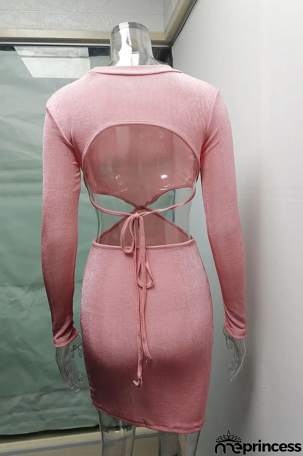 Apricot Fashion Sexy Solid Hollowed Out O Neck One Step Skirt Dresses