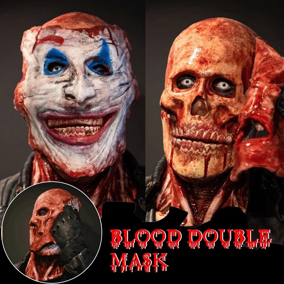Full Skull With Removable Face Double Halloween Clown Mask