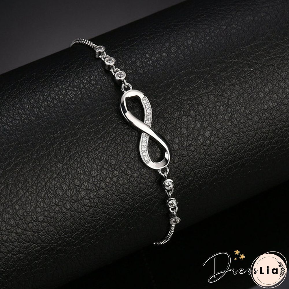 1Pc New Arrival 925 Sterling Silver Charm Bracelet Jewelry Infinity Eight Crystal Diamond Link Chain Bracelet Ankle Bracelets for Women