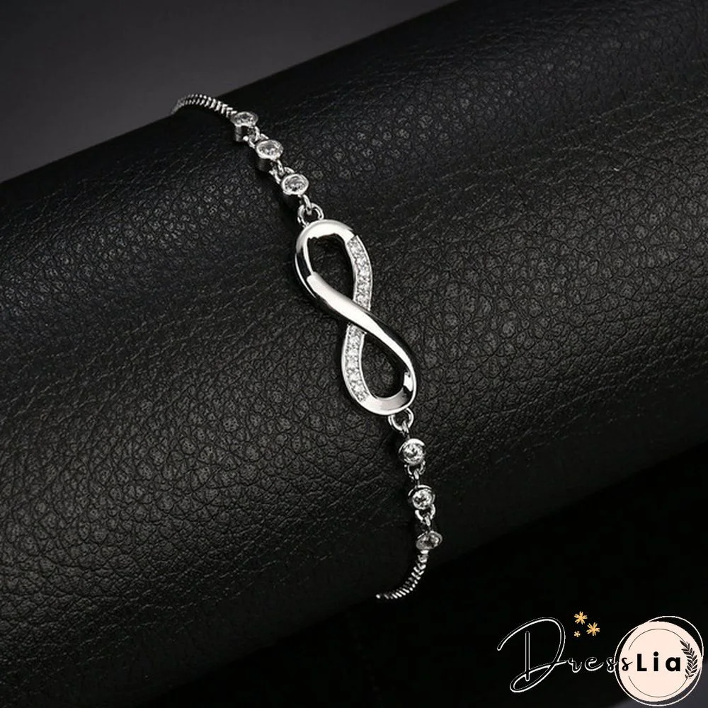 1Pc New Arrival 925 Sterling Silver Charm Bracelet Jewelry Infinity Eight Crystal Diamond Link Chain Bracelet Ankle Bracelets for Women