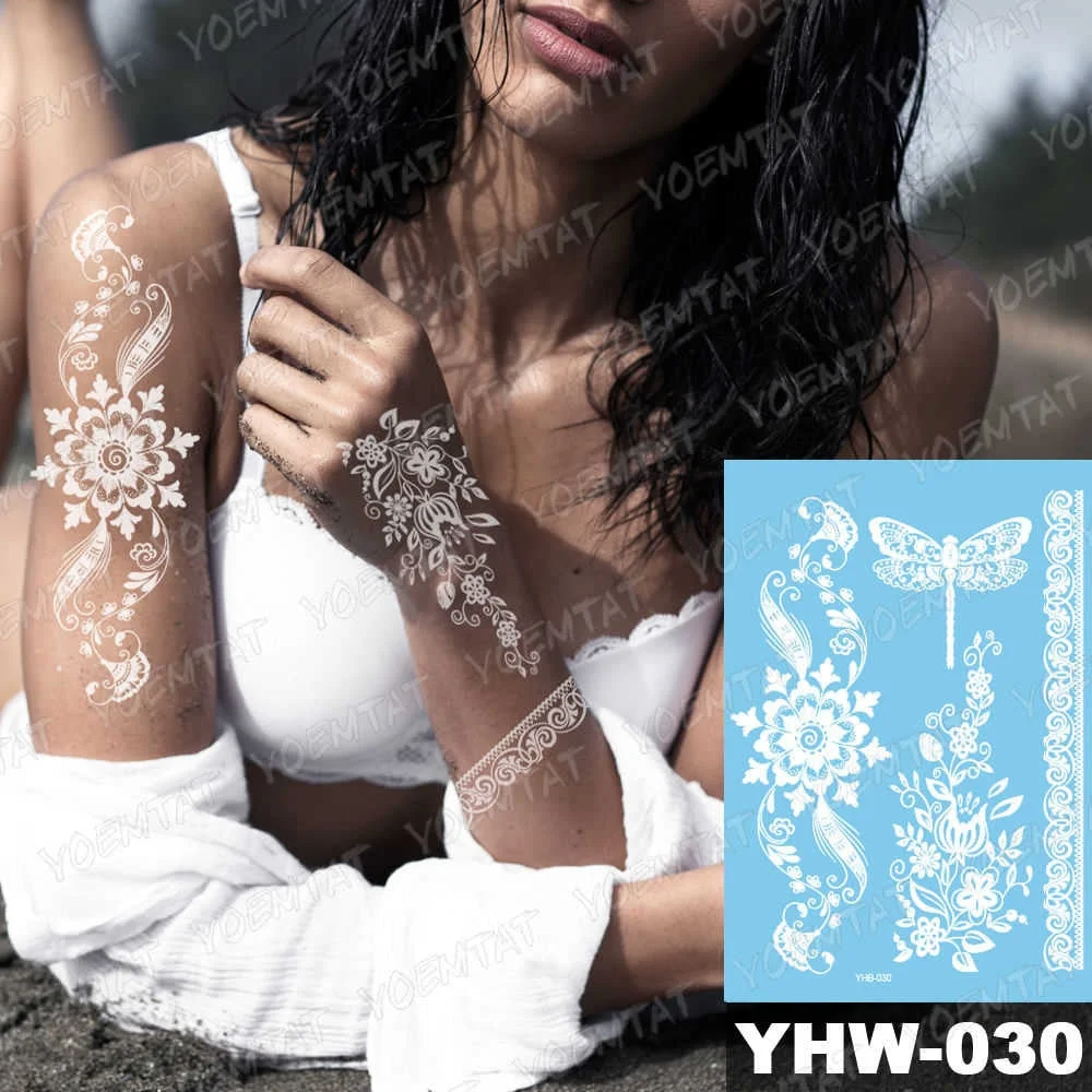 Indian Arabic Designs Temporary Waterproof Tattoo sticker Lace White Bride Tatto Paste Fake Tatoo Mandala Body Art Hand Choker