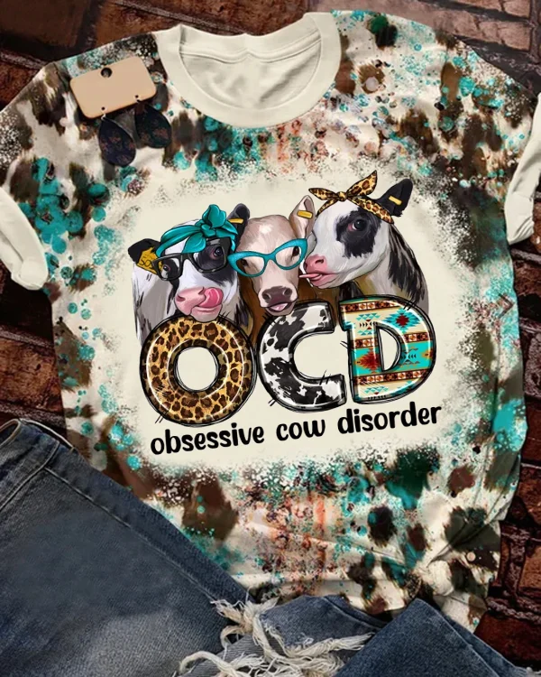 OCD Obsessive Cow Disorder Western Print V Neck T-shirt