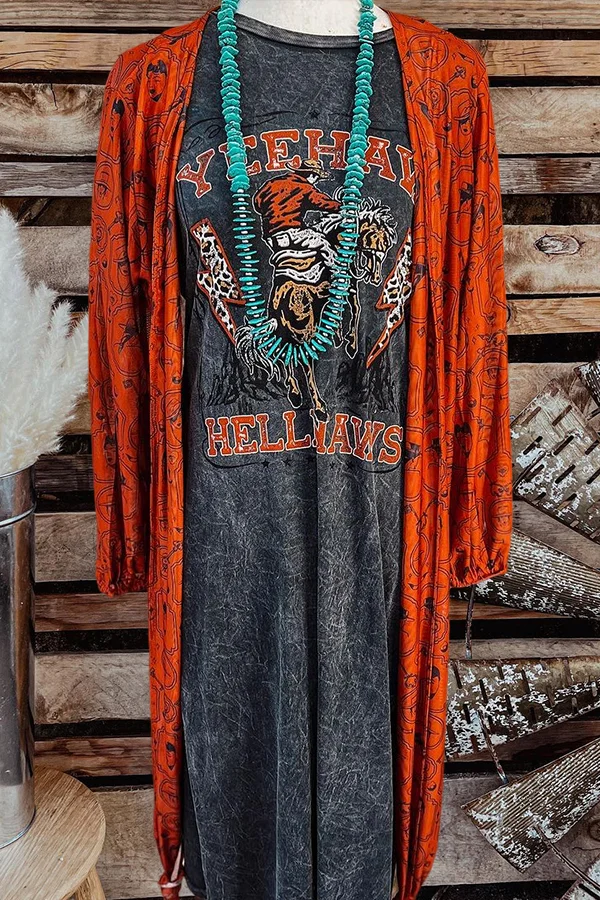 Retro Printed Bell Sleeve Cardigan