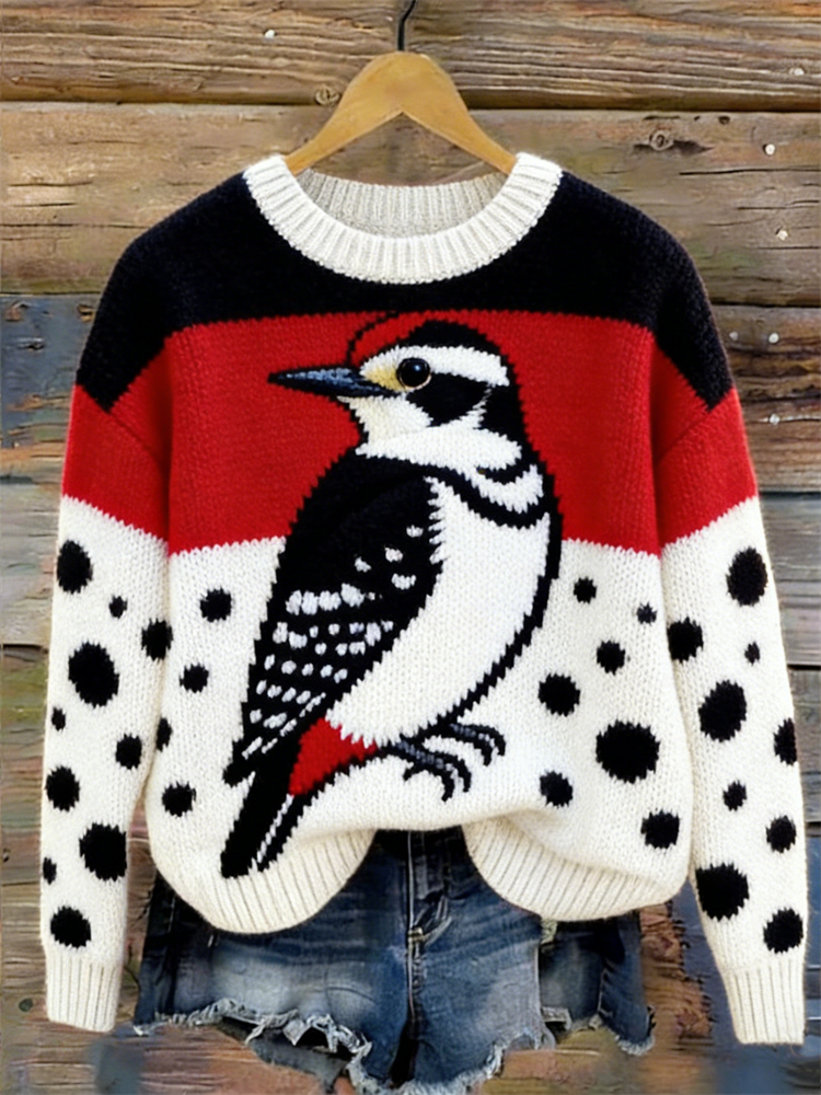 Forest Bird Inspired Colorblock Knit Cozy Sweater wearshes