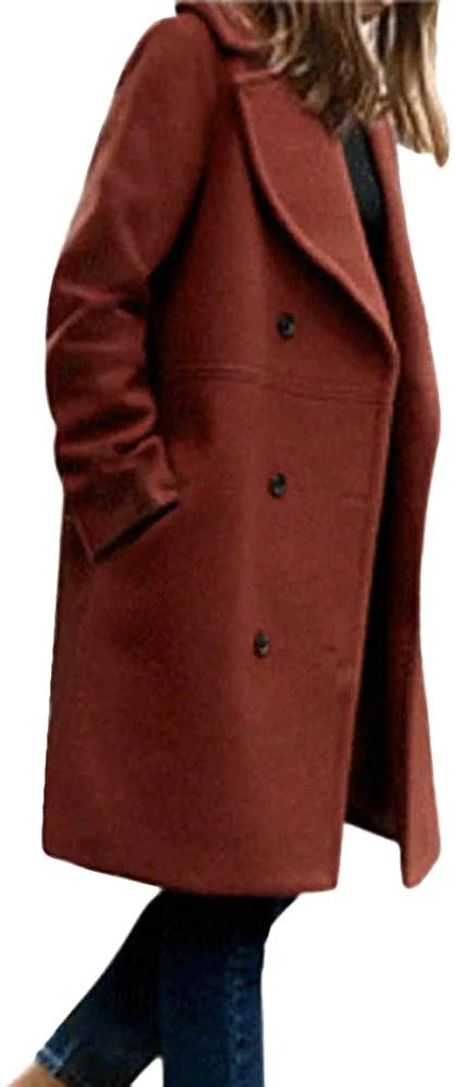Women's Overcoat Fashion Loose Winter Warm Long Sleeve Button Woolen Jacket Coat