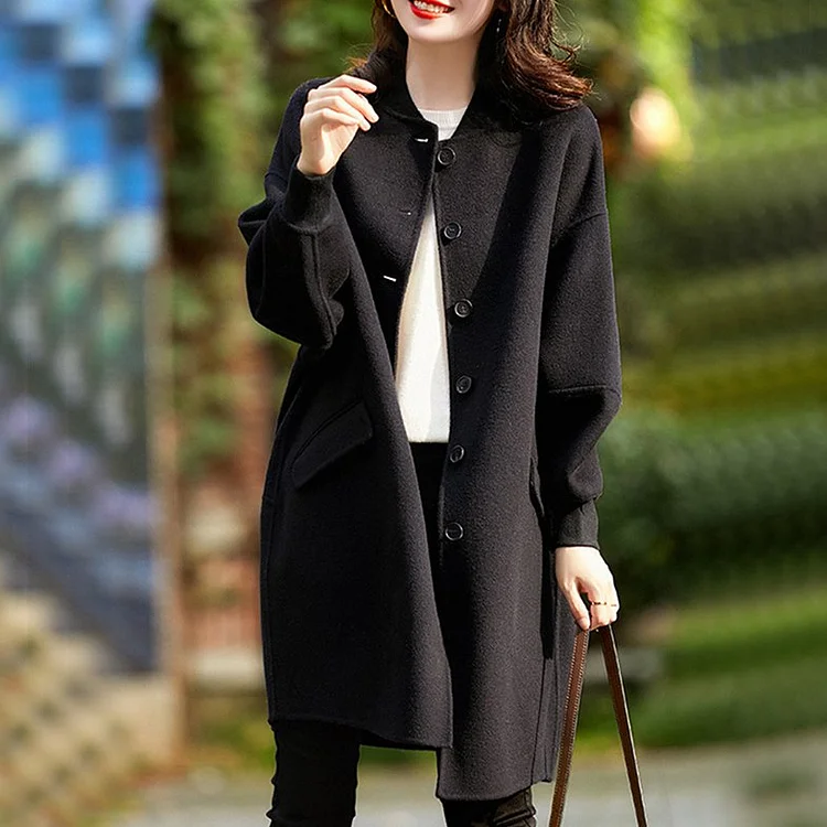 Black Shift Solid Long Sleeve Outerwear QueenFunky