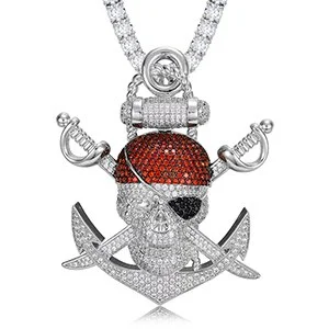 Pirates Sword Skeleton Head Pendant Vintage Iced Out Bling CZ Stone Hip Hop Jewelry-VESSFUL