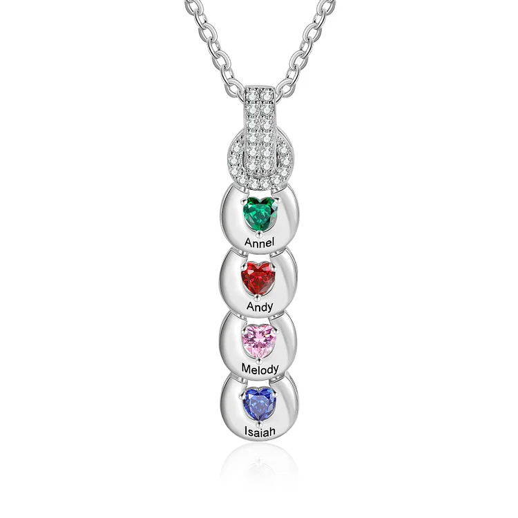 Custom Family Necklace with 4 Birthstones Engraving 4 Names Gifts for Her