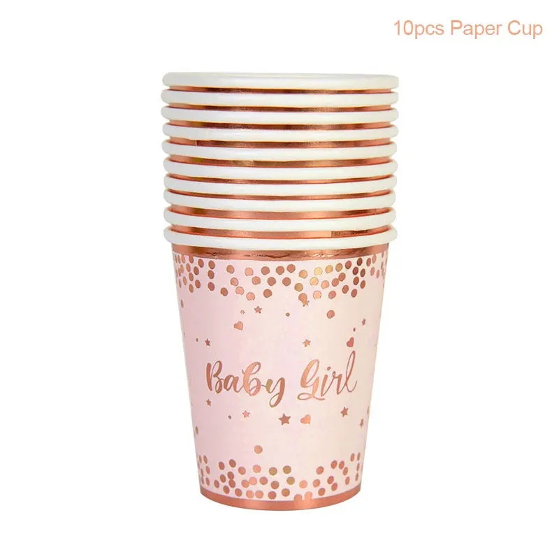 Baby Shower Rose Gold Pink Disposable Tableware Set Paper Plate Cups Kids Girl Birthday Party Decoraton Supplies Gender Reveal