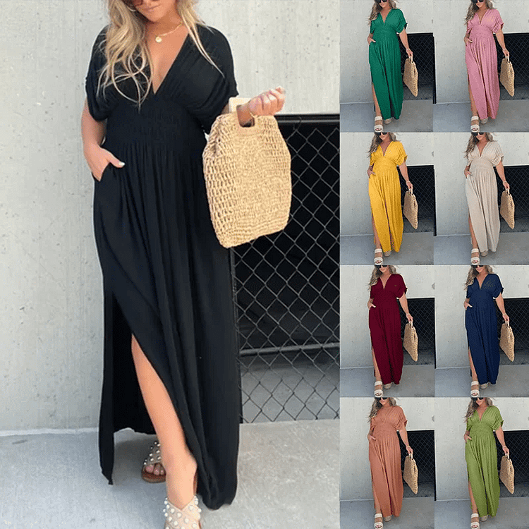 NEW IN 💗  SLIT V-NECK EFFORTLESS MAXI LONG DRESS