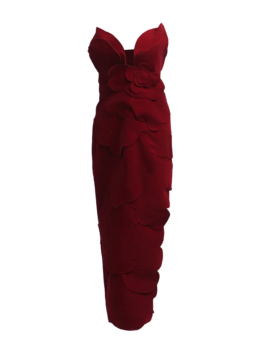 Brownm French Elegant Style Slimming Bra Dress 2025 New Splicing Three-Dimensional Flowers Long Dress Women Summer