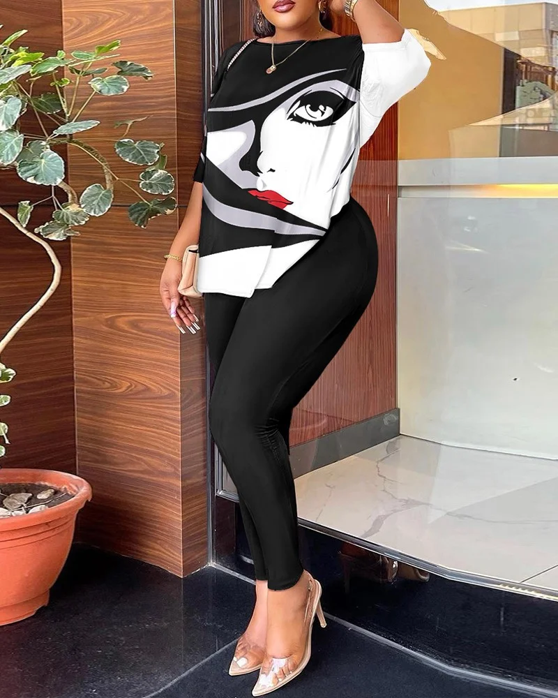 Uveng Uveng 2024 Women's Two Sets Of Fashion Printed Trousers Set