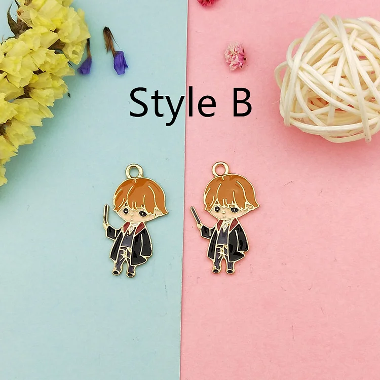 10PCS Alloy Character Dripping Charm Enamel Charm Pendant Cartoon School of Magic Pendant DIY Keychain Earrings Jewelry Accessories