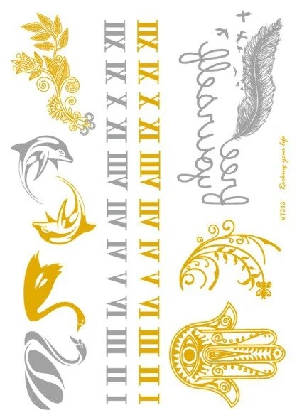 24 Kinds Metallic Bronzing Mandala Temporary Tattoo Sticker Glitter Gold Body Art Waterproof Disposable tatouage temporaire