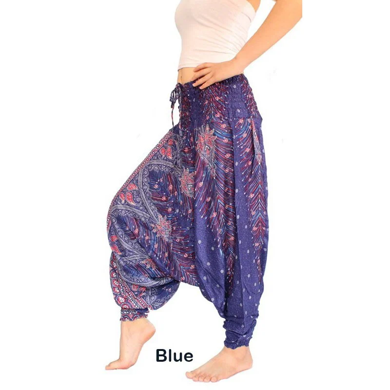 Umeko 2020 Boho Harem Pants New Women Fashion Baggy Aladdin Peacock Print Hippie Boho Pants Causal Loose Trousers Lantern Pants