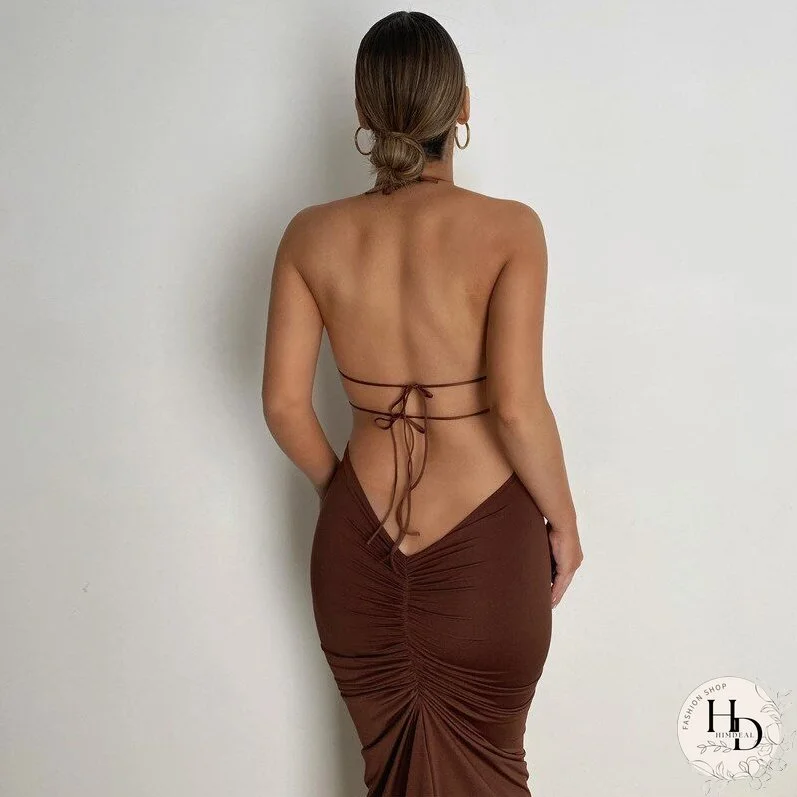 Women Dress Set Halter Crop Top And Split Midi Skirt Tie Up Summer Dress 2 Pieces One Suit Club Party Backless Outfit