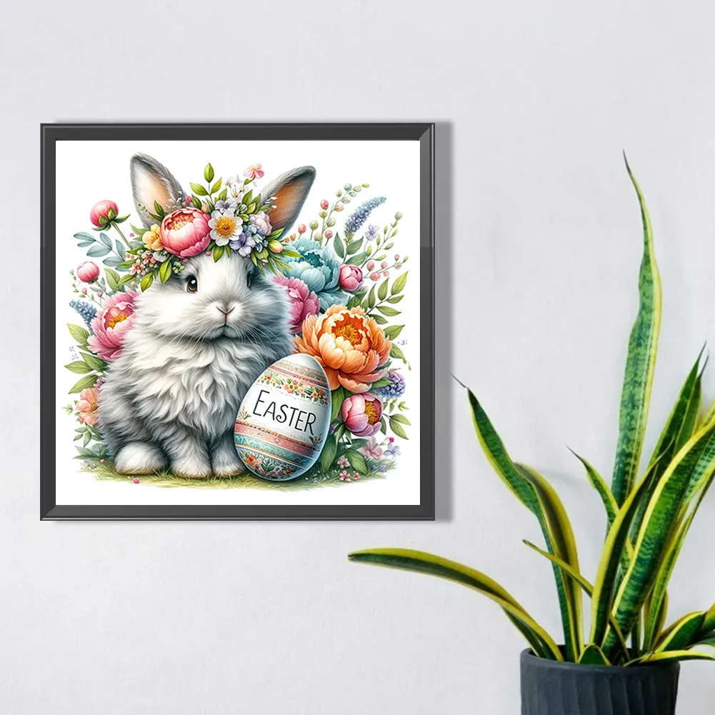 Diamond Painting - Full Square Drill - Easter Rabbit Flower(Canvas|45*45cm)