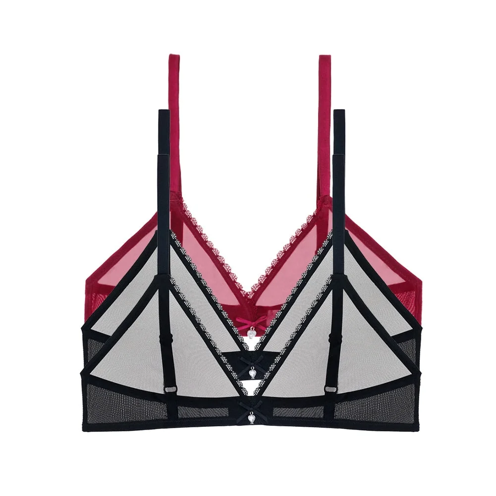 Varsbaby Sexy French Ultra-Thin Mesh Lingerie Lemon Yellow Mint Green Underwear Summer Breathable Bra Combination 3 PCS /Lot