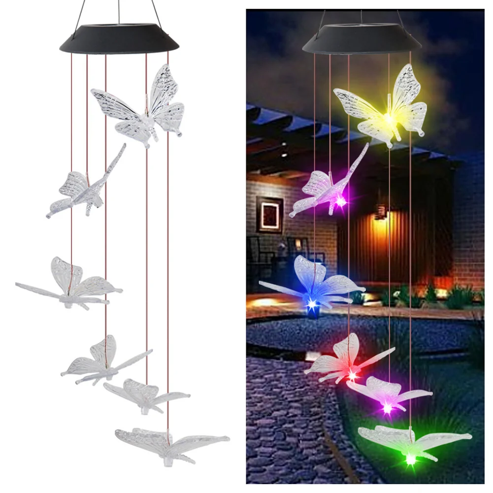 LED Solar Wind Chime Butterfly Light Color Changing IP65 Hanging Lamp (C)