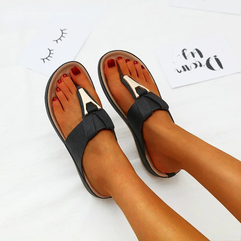 Women Summer Sandals Solid Color Flip Flops - vzzhome