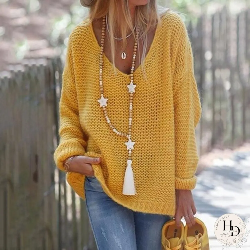 V Neck Loose Hollow Soft Sweater
