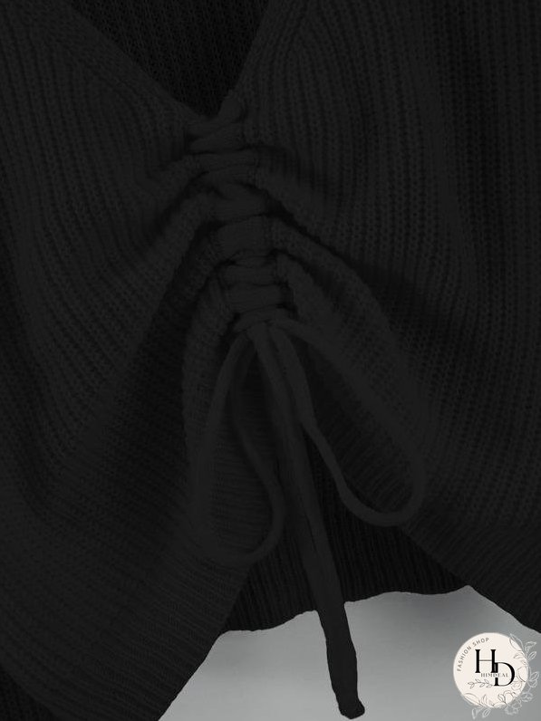 Drawstring Front Drop Shoulder Sweater